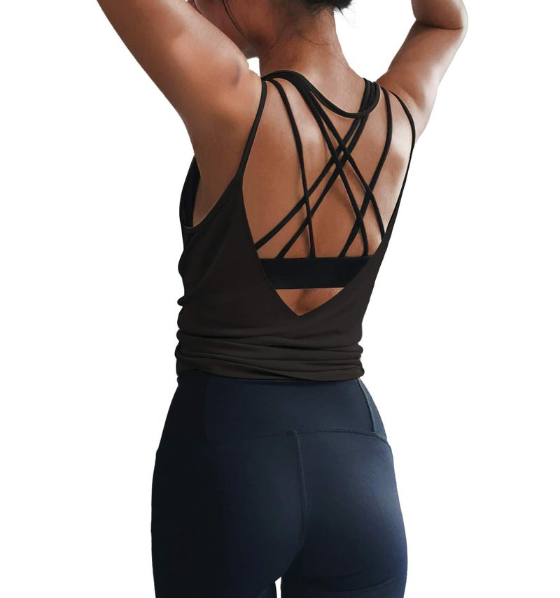 LEXISLOVE Womens Summer Workout Tank Tops Sexy Open Back Backless Yoga Shirt Activewear Workout Clothes Running Sports Gym Loose Cute V Neck Sleeveless Beach Tops Black M - Image 2